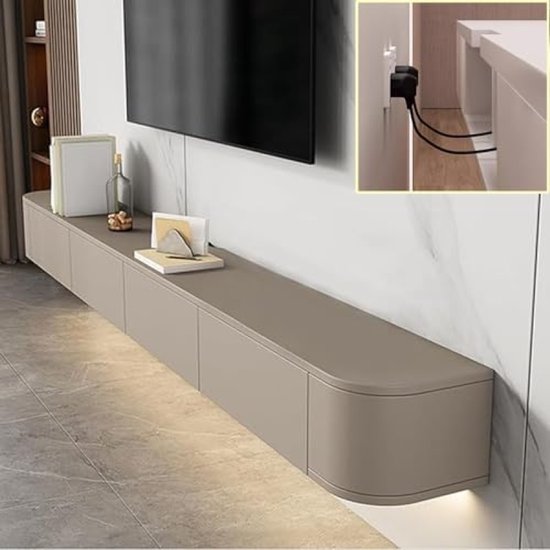 Meuble TV mural - avec tiroirs et espace de rangement - Beige - Meuble TV