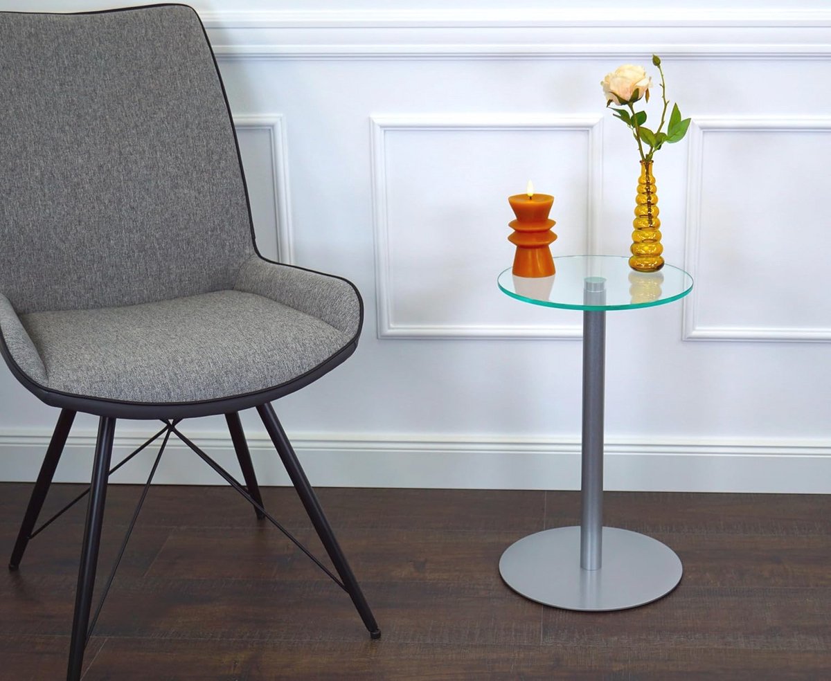 Moderne glazen bijzettafel zilver 30x30x50 cm - stijlvolle salontafel en praktische koffietafel voor kleine ruimtes