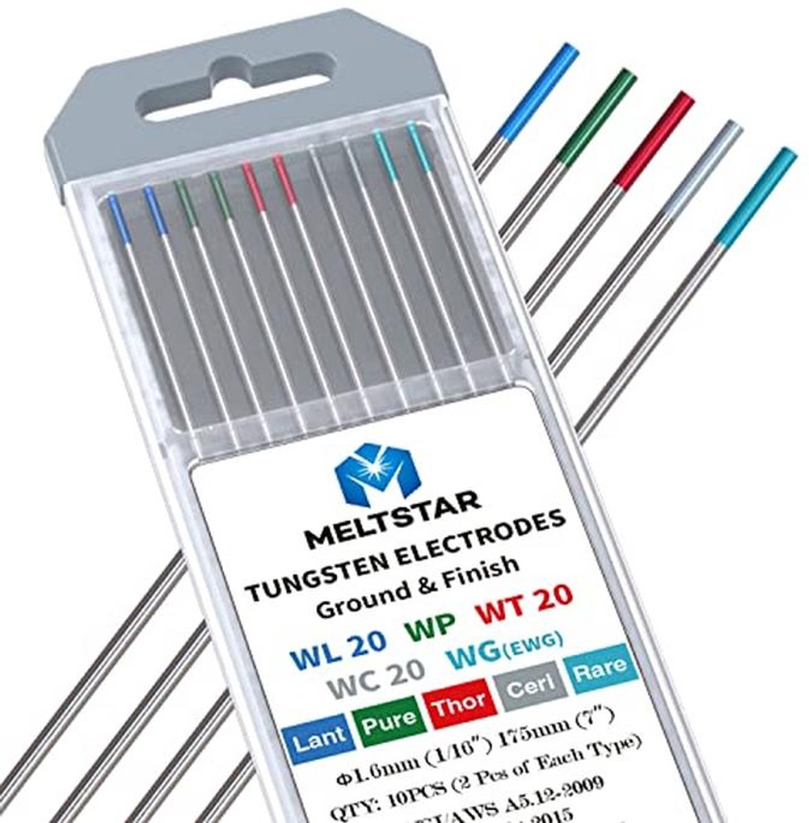 WIG Laselectrodenset 10 stuks Ø 1,6 mm x 175 mm - Inclusief Thorium, Cerium en Lanthaan
