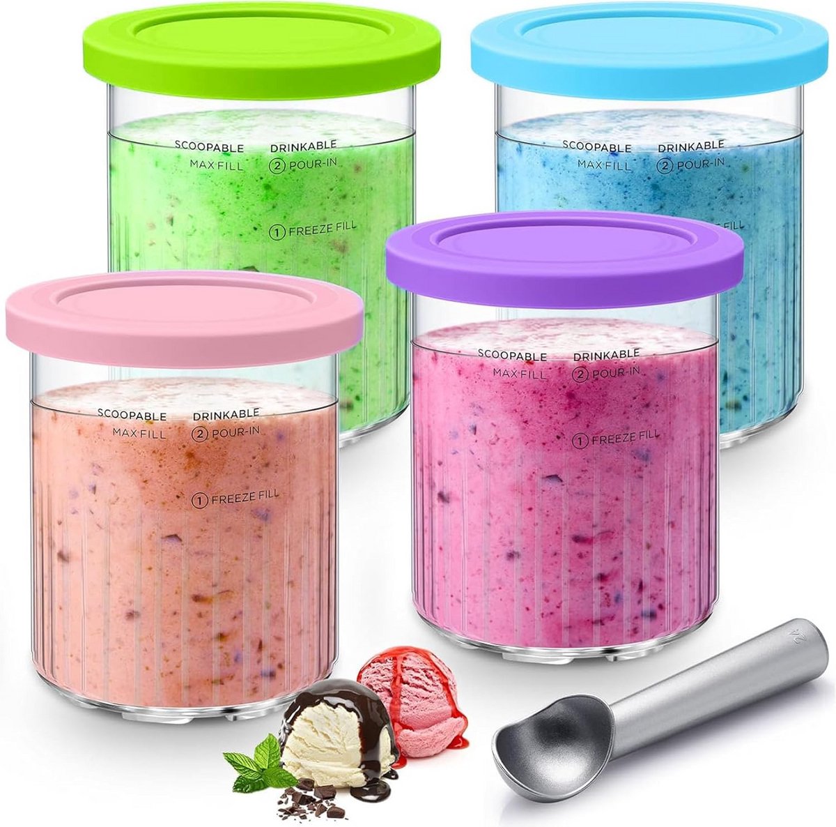 Vaatwasmachinebestendige IJscontainer 680 ml voor 11-in-1 IJsachtige, 4 Stuks, BPA-vrij
