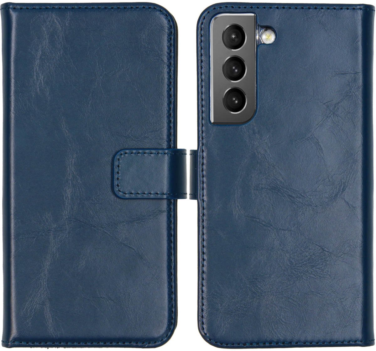 Selencia Hoesje - Geschikt voor Samsung Galaxy S22 - Echt Lederen Bookcase - Blauw