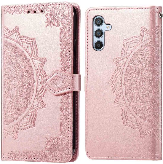 Samsung Galaxy A56 5G Hoesje Mandala Booktype Rosé Goud – Kunstleer, Pasjeshouder, Magneetsluiting, Standfunctie, Volledige Bescherming