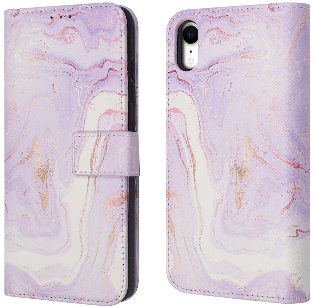 imoshion Hoesje - Geschikt voor Apple iPhone XR - Design Bookcase smartphone - Purple Marble