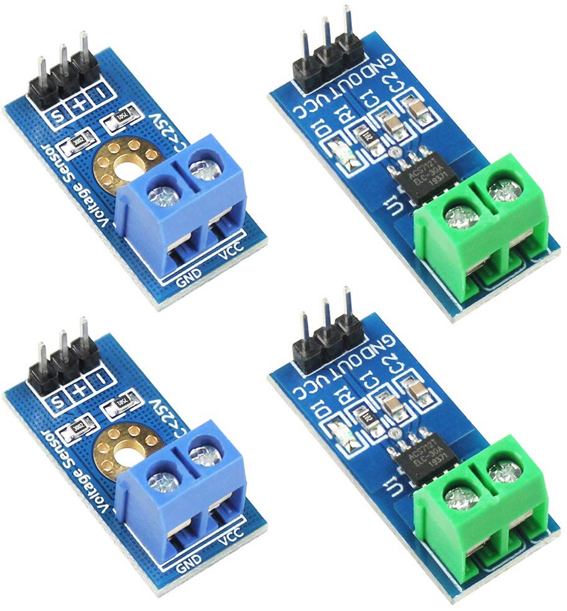 2x ACS712 30A Huidige Sensor en 2x DC0-25V Spanning Tester Module
