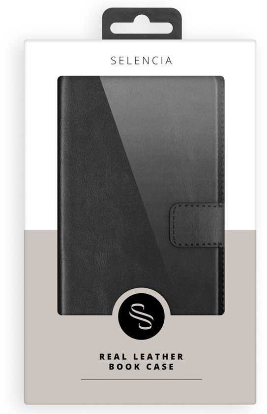 Étui Selencia - Compatible avec iPhone 17 - Bookcase en cuir véritable - Zwart