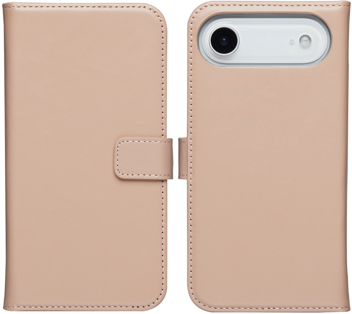 Selencia Hoesje - Geschikt voor Apple iPhone 17 Air - Echt Lederen Bookcase - Dusty Pink