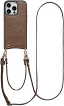 Coque Selencia - Compatible avec iPhone 16 Pro - Coque arrière Nova avec cordon et porte-cartes - Marron moka