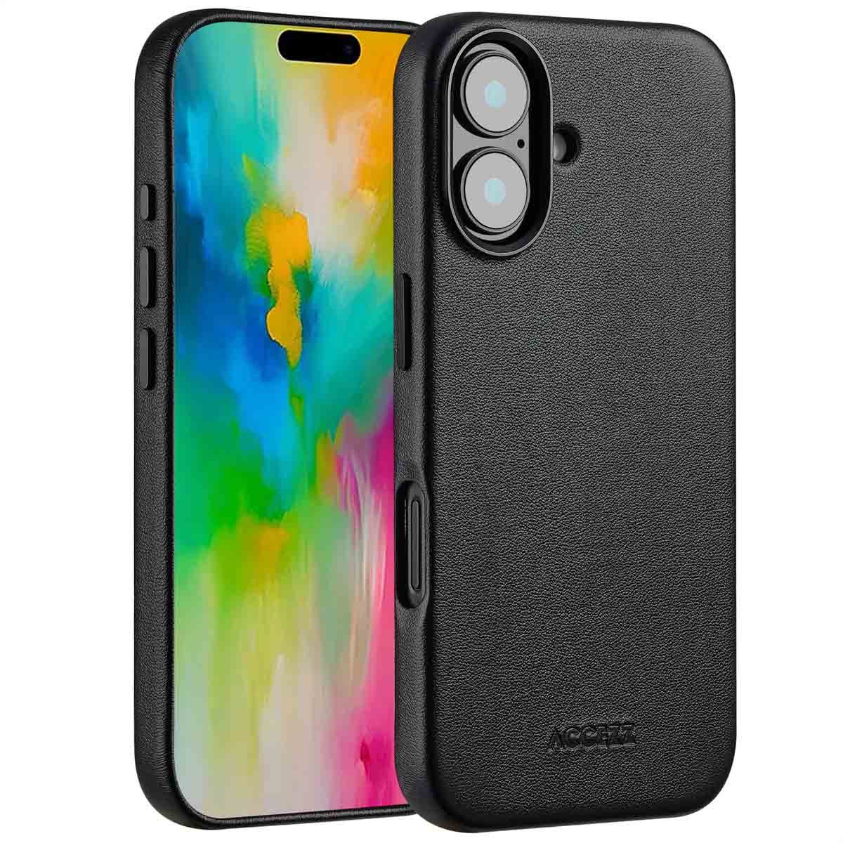 Accezz Hoesje - Geschikt voor iPhone 16 - geschikt voor MagSafe Leather Backcover - Black