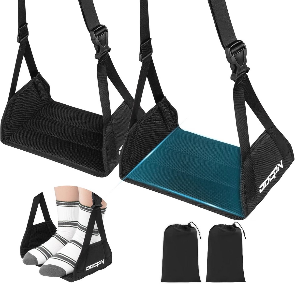 2-Pack Voet Hangmat voor Comfortabel Vliegen en Ontspannen reizen