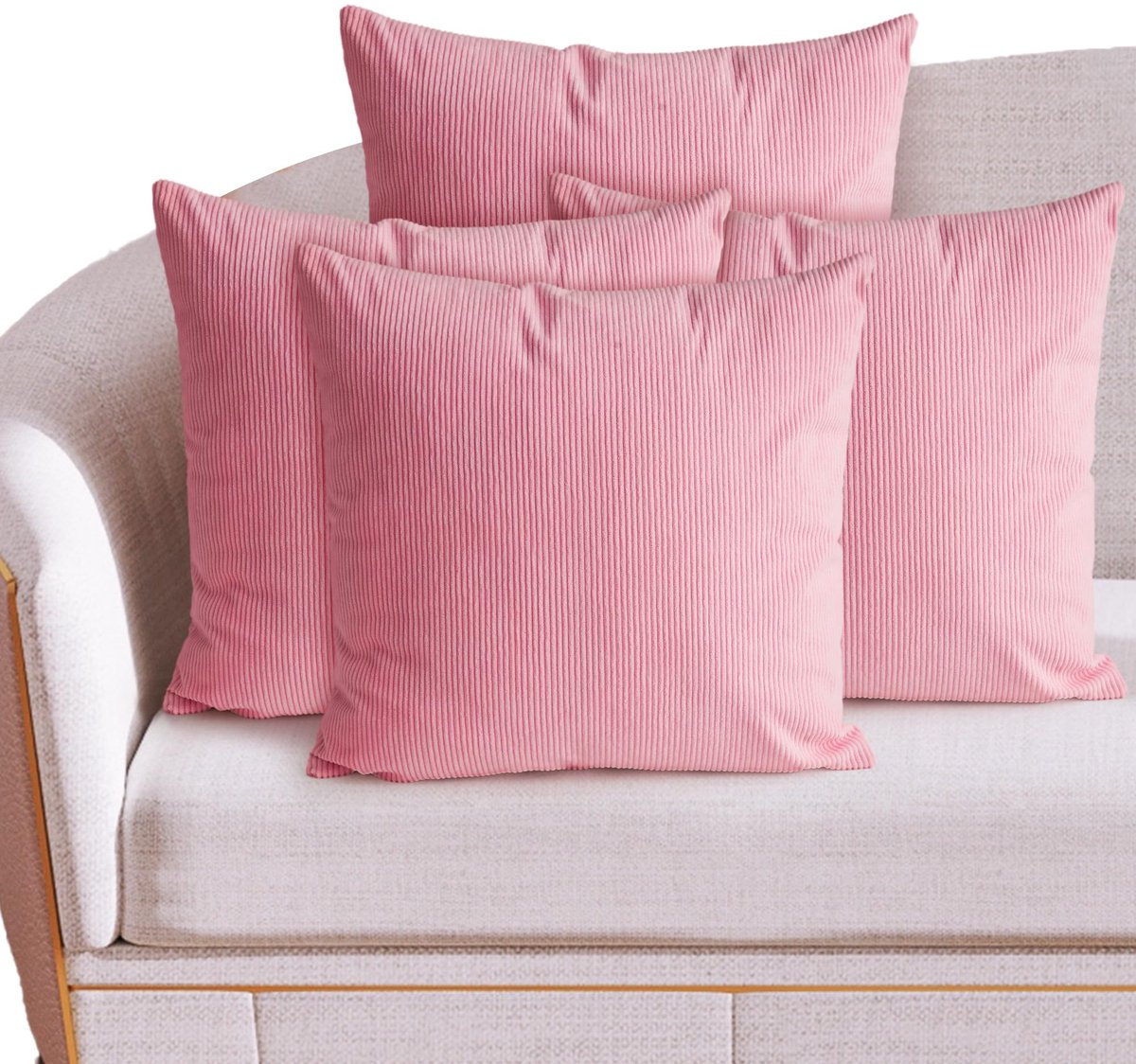 Unyqoos Set van 4 decoratieve kussenhoezen van zacht corduroy voor diverse ruimtes roze