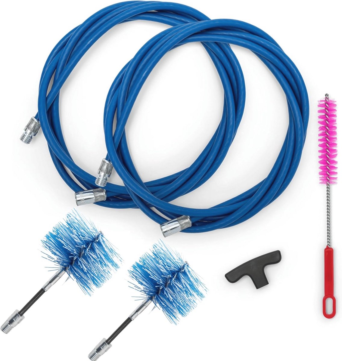BARETTO Reinigingsset voor pelletkachels, verlenging van 6 meter voor het reinigen van rookpijpen, met 90° kromming, multifunctionele borstel, handvat en 2 flexibele borstels van nylon, 80 mm en 100