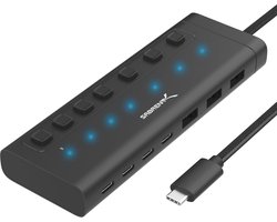 SABRENT USB C Hub 7 Port 20W met schakelaars (HB-3A4C)