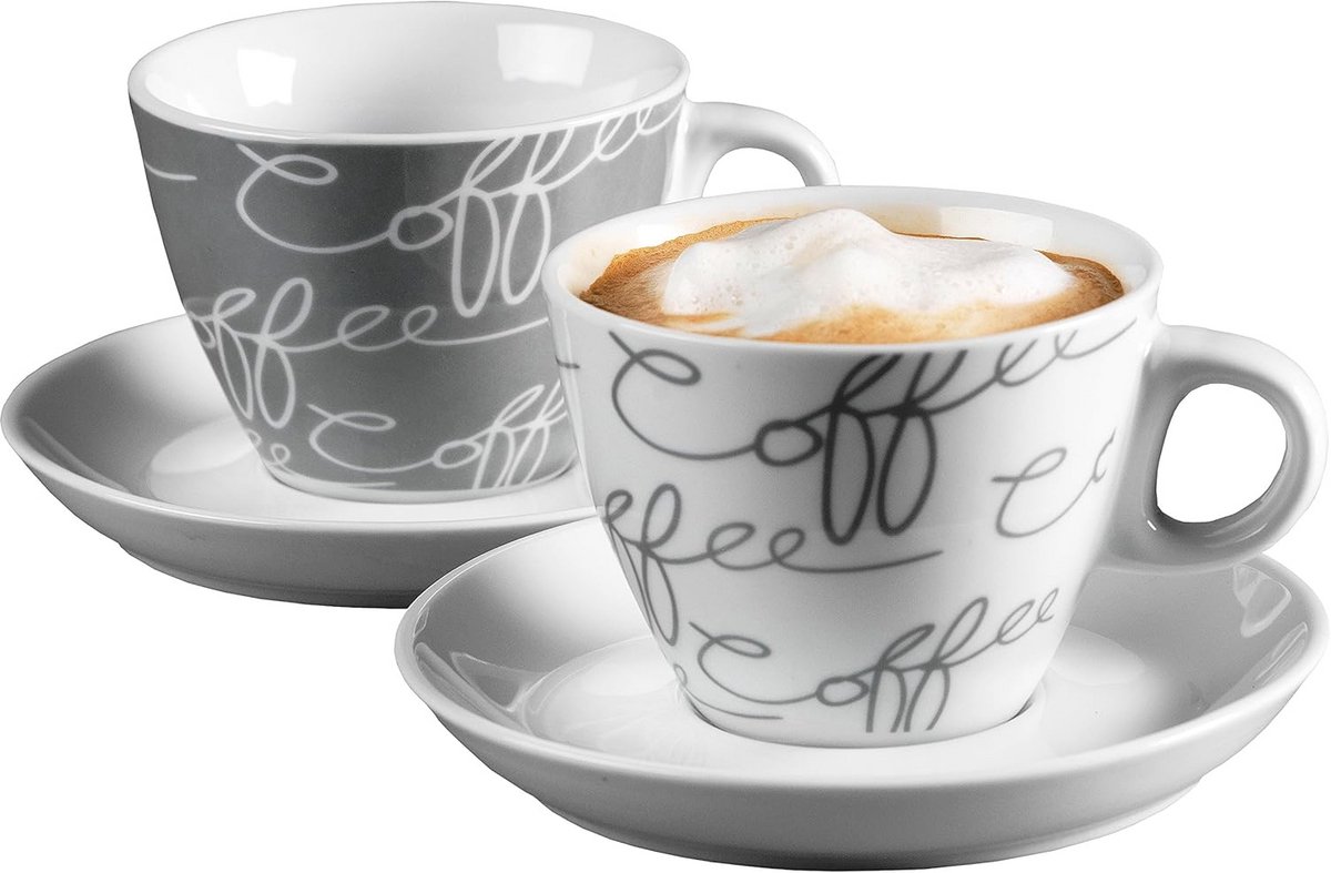 Cappuccinoset 4-delig grijs, 180 ml - Set met schotels en kopjes