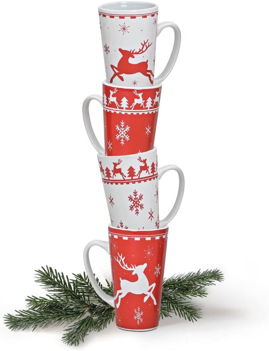 Set van 4 grote kerst mokken - 450 ml - Vaatwasmachine- en magnetronbestendig