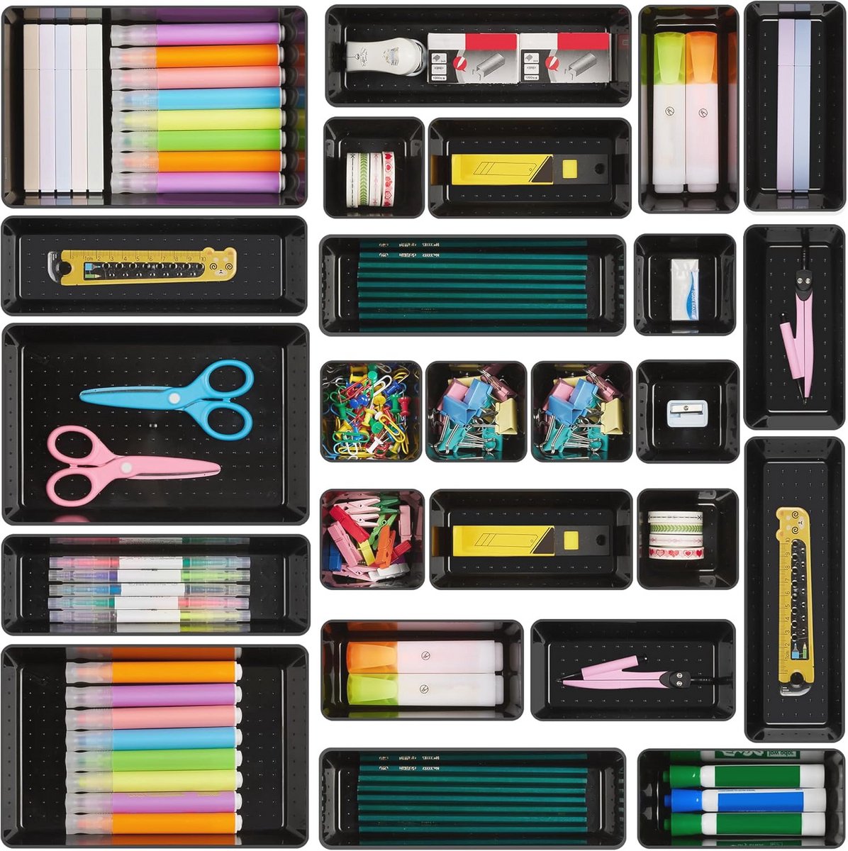Set van 25 kunststof lade organizers - zwart