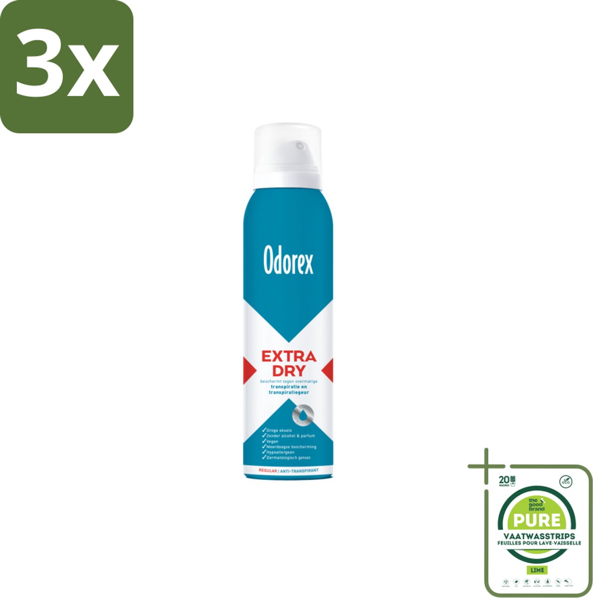 3 x Odorex – Anti-transpirant spray – Extra Dry Regular – 150 ml - Grootverpakking - Antitranspirant - Deospray - Extra Droog - Transpiratie - Zweetgeur