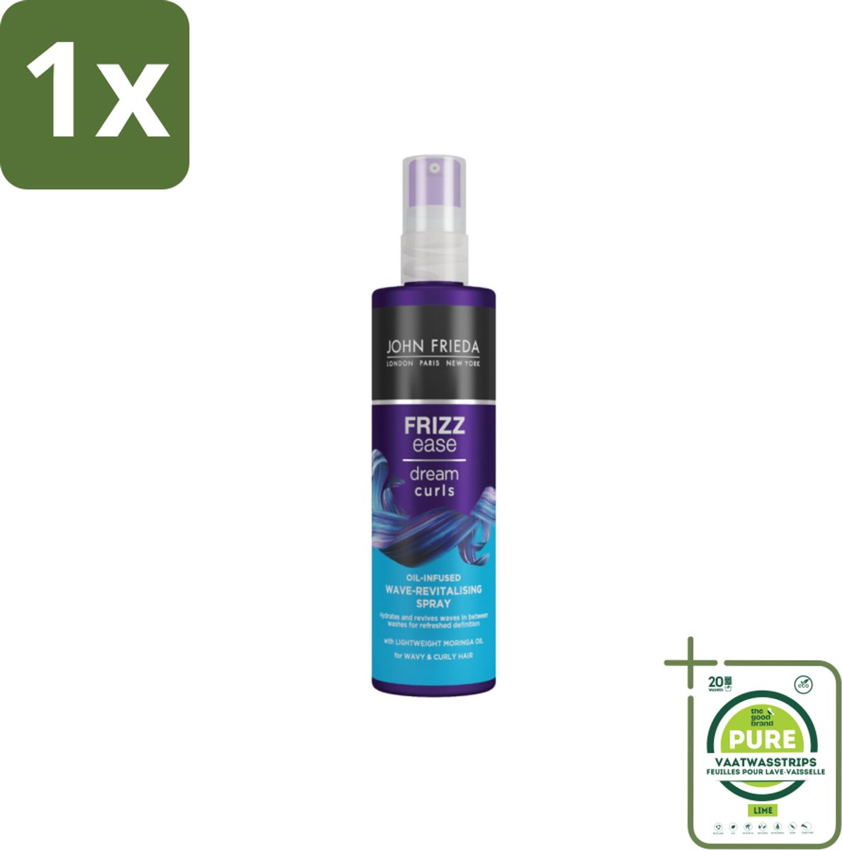 1 x John Frieda – Spray – Frizz Ease Dream Curls Oil Infused Revitalising – Hydraterend en verfrissend – 150 ml - Krullen Opfrissen - Krullen Hydrateren - Anti-pluis Spray - Golven En Krullen - Tussen-wasbeurt Opfrisser