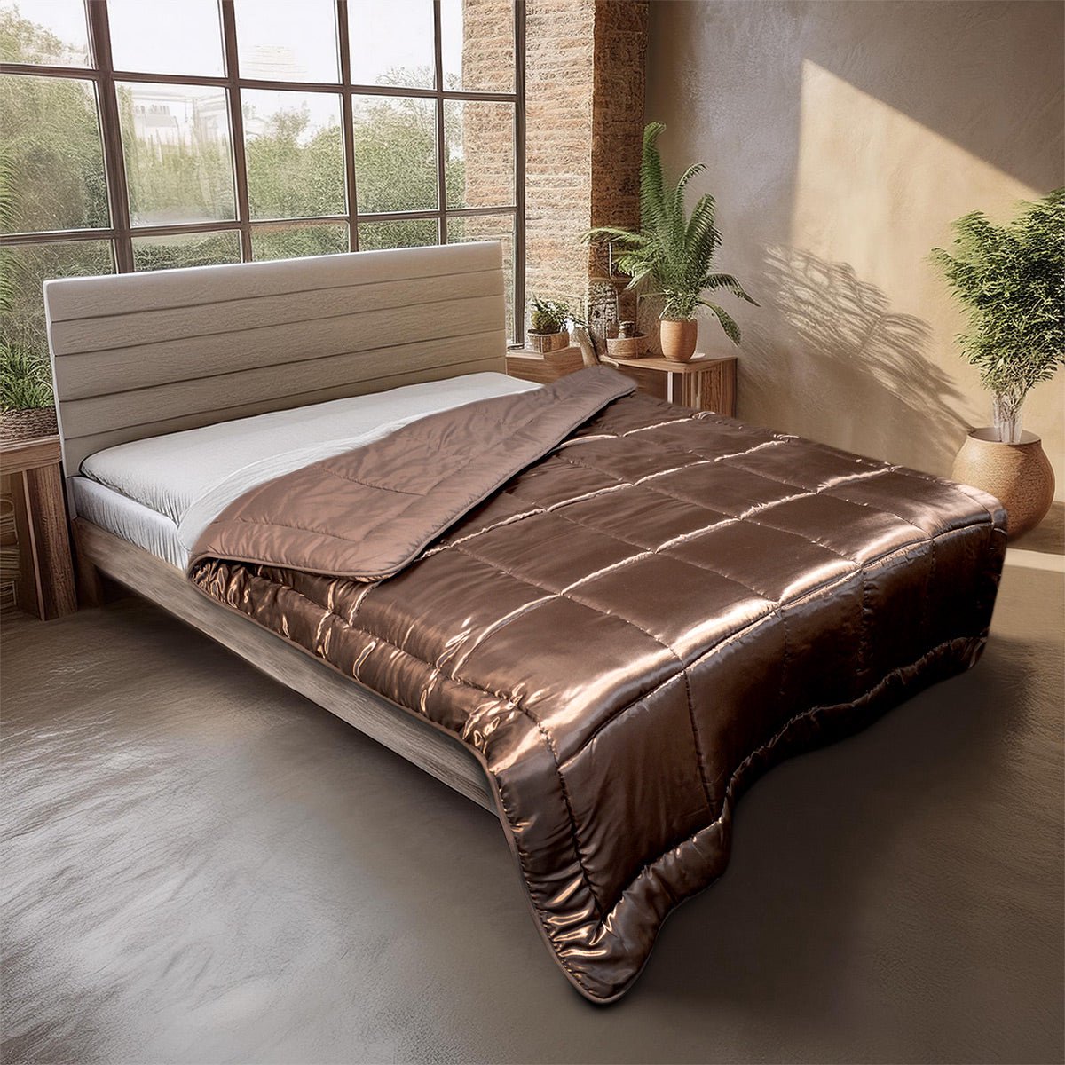 All-in One Lazy Satijnen Dekbed Bruin - Dekbed voor het hele jaar 140 x 200 cm