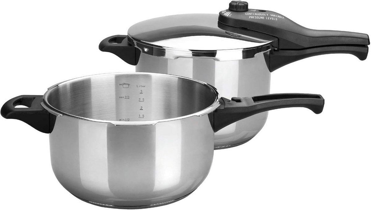 Set van 2 Snelkookpannen met 4 en 6 Liter Inhoud