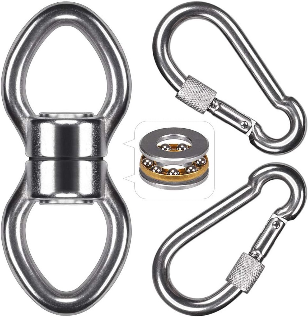 Stille Draaischommel met 2 Karabijnhaken - 360° Draaibaar Hangend Accessoire voor Schommels, Hangstoelen en Yoga - 1200 lbs Capaciteit