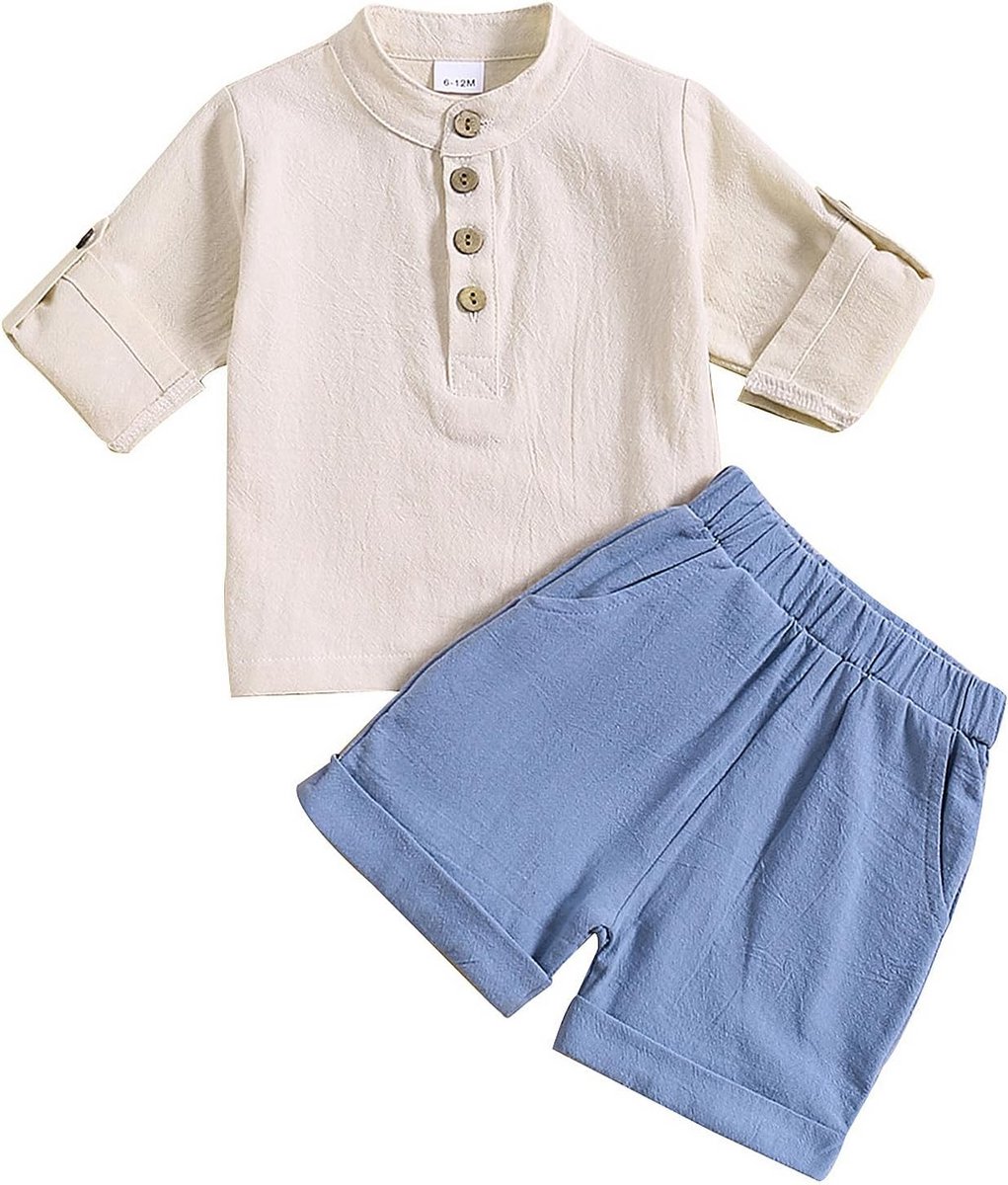 Zomerkleding Set Jongens - T-shirt met Korte Mouwen en Shorts, Linnen Look