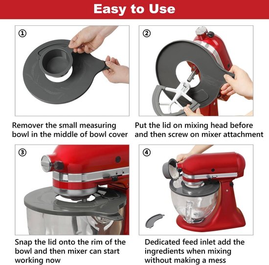 Mixer Kom Deksel voor 5 Quart Tilt-Head Stand Mixer - Spatbescherming en Glazen Kom van Merkloos — afbeelding 2