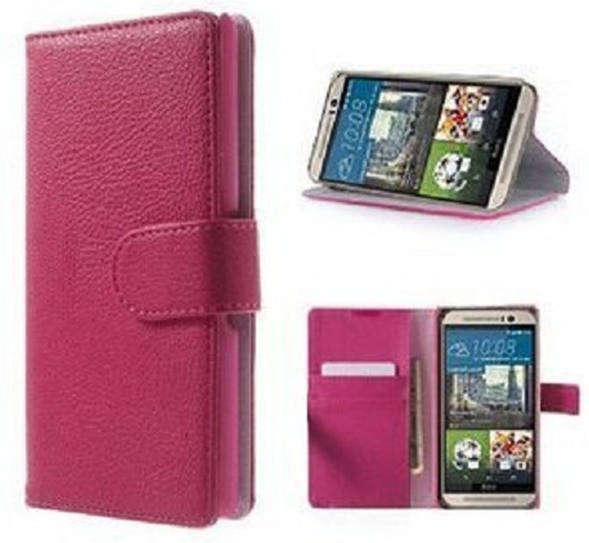 HTC One M9 Hoesje Met Pasjeshouder Bookcase Roze