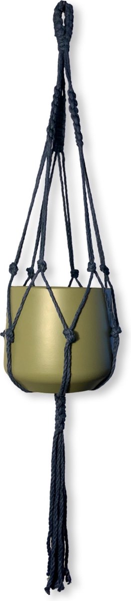 Plantenhanger 'Boho' - Kies kleur en lengte - Donkerblauw - 100 cm lang - Katoenkoord - Geschikt voor Pot met Diameter t/m 25 cm - Handgemaakt in ons Macramé Atelier - Prijs per Stuk - Let op: Exclusief Pot - Inclusief Verzendkosten