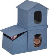 Relaxdays kattenhuis binnen - opvouwbaar kattenholletje voor 2 katten - kattenmand met dak