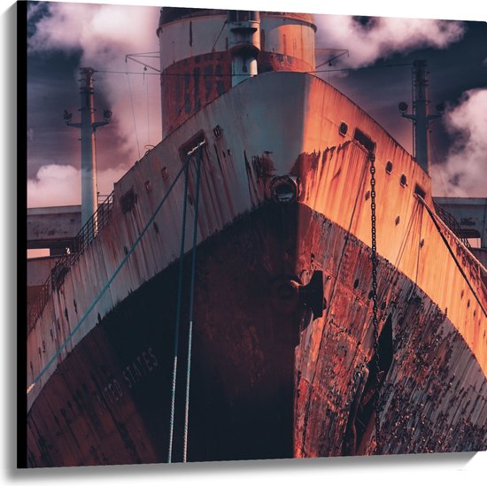 WallClassics - Canvas - Voorkant van Vrachtschip - 100x100 cm Foto op Canvas Schilderij (Wanddecoratie op Canvas)