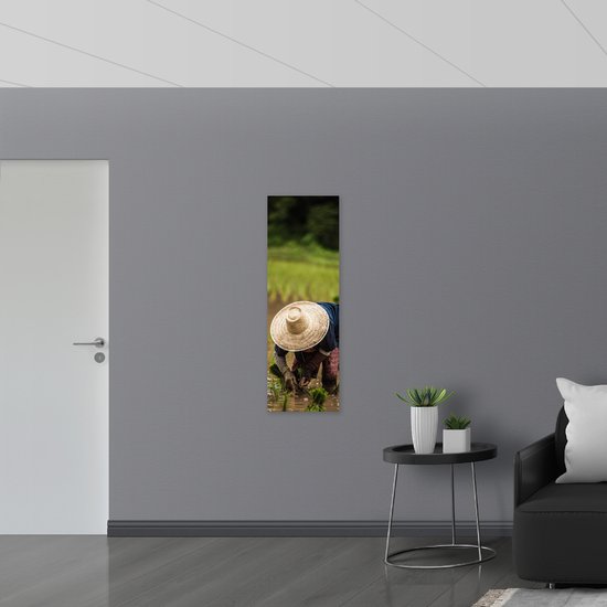 WallClassics - Drapeau - Agriculteur asiatique cueillant du riz - Photo 40 x 120 cm sur drapeau en polyester