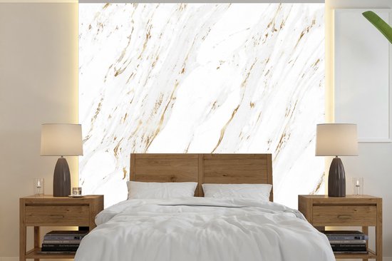 Papier peint - Papiers Papier peint photo Marbre - Wit - Or - Pierre - Largeur 280 cm x Hauteur 280 cm