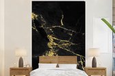 Behang - Fotobehang Marmer - Zwart - Goud - Luxe - Breedte 225 cm x hoogte 350 cm