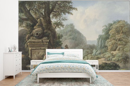 Behang - Fotobehang Landschap met herders bij een waterplaats - Schilderij van Jan Willem Pieneman - Breedte 295 cm x hoogte 220 cm