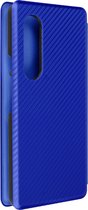 Hoes Geschikt voor Samsung Z Fold 3 met klep kaarthouder, polsband en carbon-effect Blauw