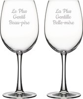 Rode wijnglas gegraveerd - 58cl - Le Plus Gentil Beau-père & La Plus Gentille Belle-mère
