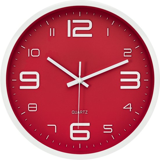 LW Collection Horloge rouge 30cm - horloge murale rouge - horloge murale - horloge - horloge de cuisine