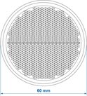Technische tekening van een ronde reflector met een doorsnede van 60 mm en een gedetailleerd patroon.