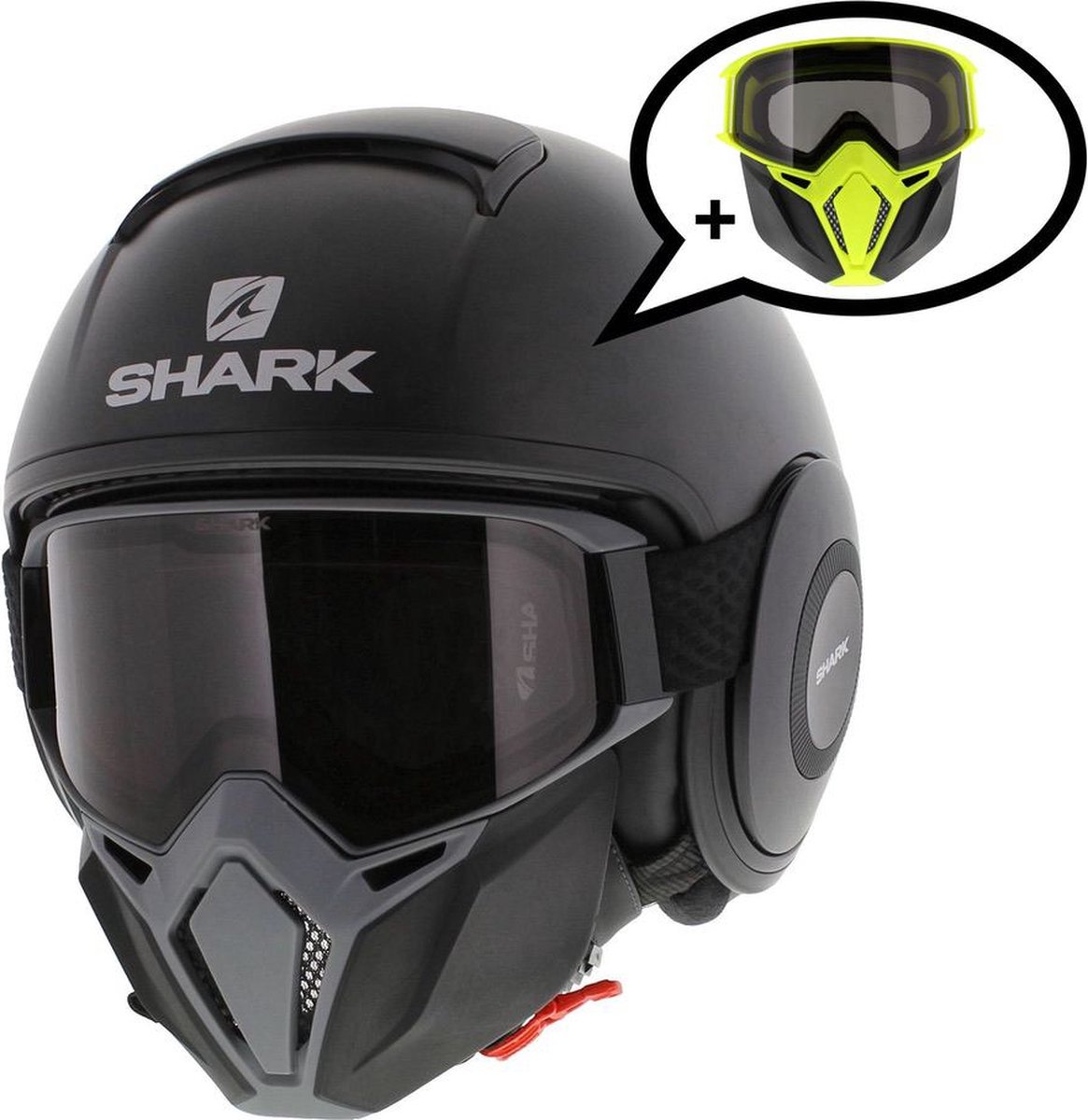 Shark Street Drak helm mat zwart antraciet L - Special Edition met gratis extra zwart geel mondstuk
