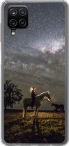 Geschikt voor Samsung Galaxy A12 hoesje - Paard - Vrouw - Sterrenhemel - Siliconen Telefoonhoesje