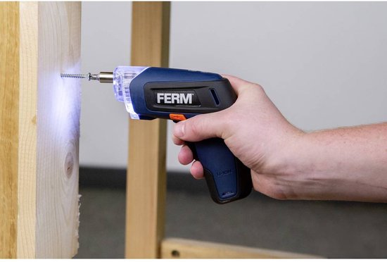 FERM - CDM1132 - Accu schroefmachine - Schroevendraaier - 3.6V - 1.3Ah - Li-Ion - LED - werkverlichting - Compact - Soft grip - Met - Magnetische bithouder - 26 bitjes - Verlengstuk - Oplader - Comfortabel - Micro USB lader - in - Opbergblik