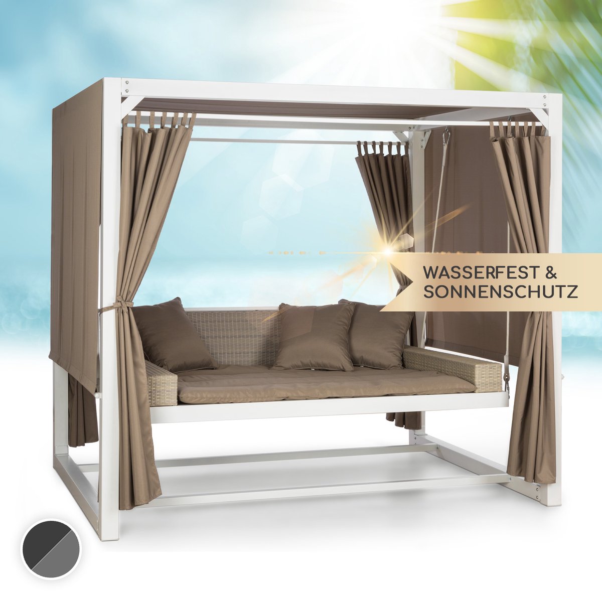 Bol.com Blumfeldt hollywood schommel met ligfunctie, 3-zits tuinschommel met kussen, dak & gordijnen, XL hollywood schommel voor... aanbieding