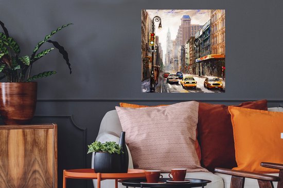 Poster Peinture - Ville - Voiture - Huile - 50x50 cm