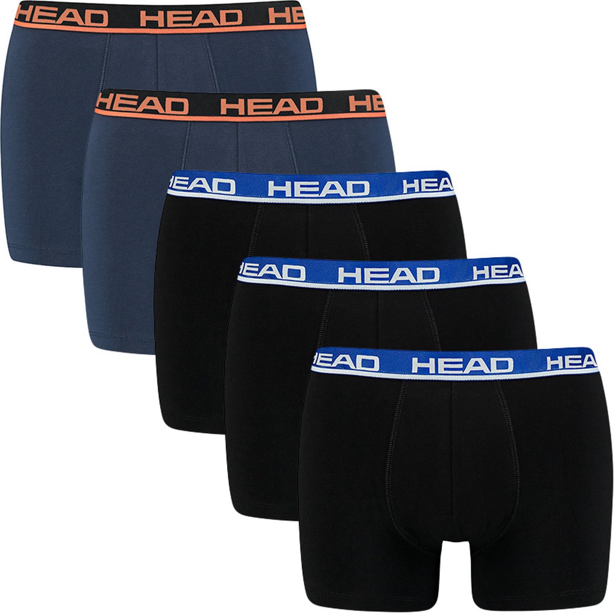 HEAD heren 5P boxers basic zwart & blauw