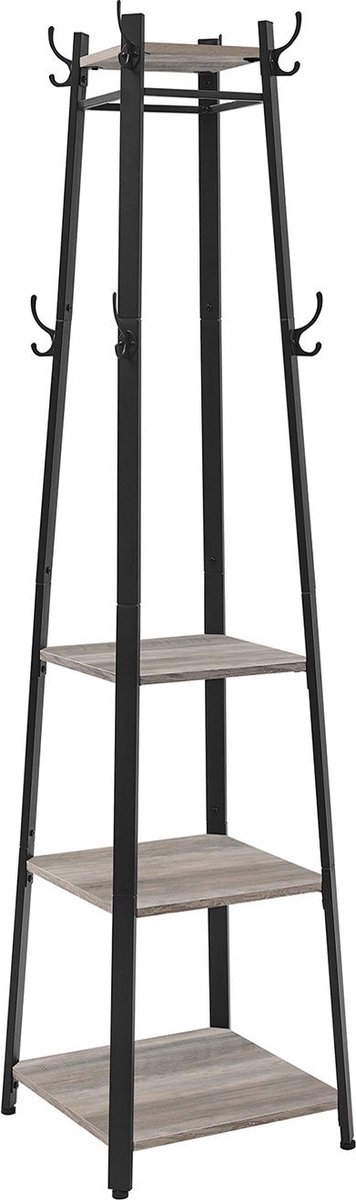 Kapstok - Garderobe - Met planken - Kledingrek - Vintage Grijs / Zwart