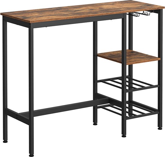Bartafel met Houders voor Wijnglazen en Flessen - Keukentafel - Bruin / Zwart