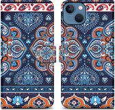 Cadorabo Hoesje geschikt voor Apple iPhone 14 - Design Blauwe Mandala No. 1 - Beschermhoes Case Cover met magnetische sluiting, standaardfunctie en kaartvakje