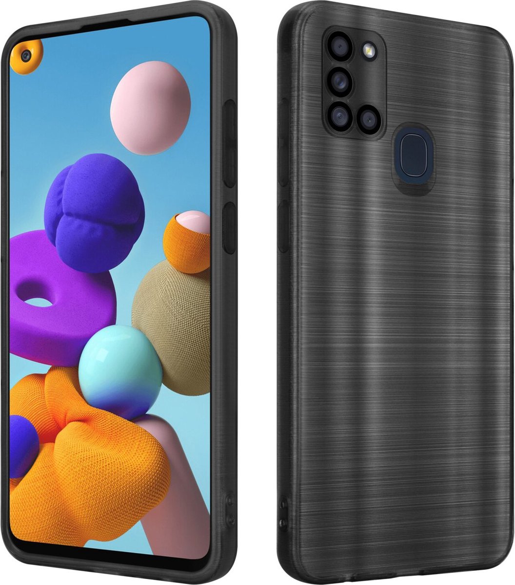 Cadorabo Hoesje geschikt voor Samsung Galaxy A21s in Brushed Zwart - Beschermhoes Case Cover van flexibel TPU silicone in Brushed design