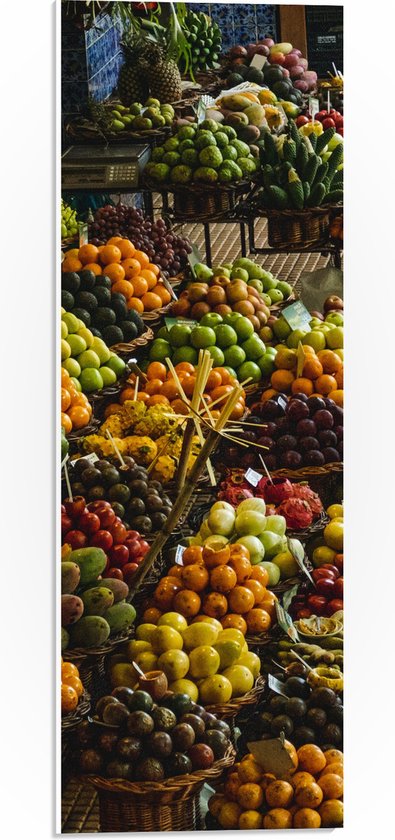 PVC Schuimplaat - Kleurrijk Fruit Kraampje - 20x60 cm Foto op PVC Schuimplaat (Met Ophangsysteem)