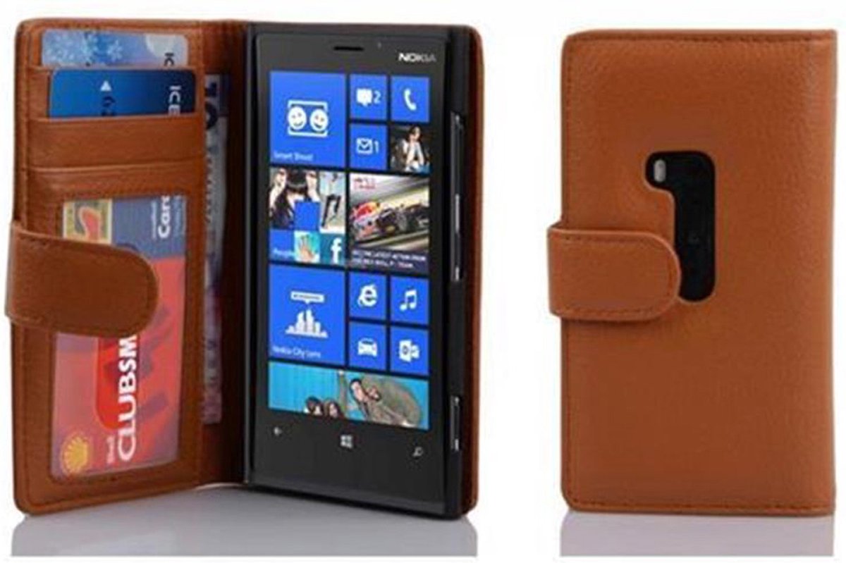 Cadorabo Hoesje geschikt voor Nokia Lumia 920 in COGNAC BRUIN - Beschermhoes met magnetische sluiting en 3 kaartsleuven Book Case Cover Etui